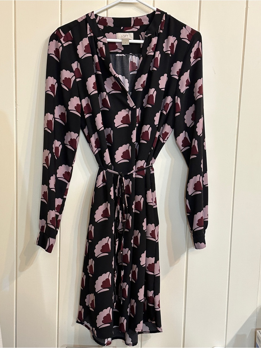 LOFT Black Dress with Pink Floral Print